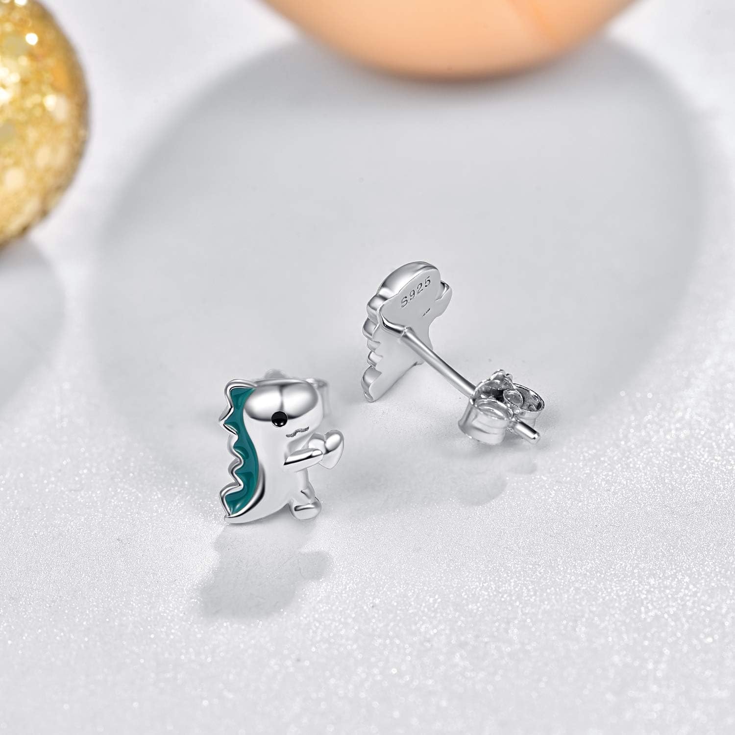 KINGWHYTE Dinosaur Earrings 925 Sterling Silver Animal Studs Green Cartoon Dinosaur Studs Birthday Christmas Anniversary Jewelry Gifts for Women - Image 2