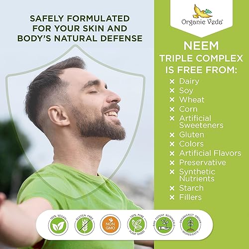 Miniatura 6 de Organic Veda Cápsulas de Neem con extracto de hoja de neem complejo triple, corteza y flor – Suplemento de hierbas aumenta la inmunidad, mejora la
