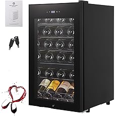 GarveeHome Wine Cooler Refrigerator 24 Bottles, Compressor Freestanding Beverage Wine Fride For Red, Champagne or Sparkling Wine 40°F to 65°F Digital Temperature Control Full Glass Door, Black