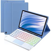 MePadKey Trackpad Keyboard Case for Amazon Fire HD 10/10 Plus 10.1 inch 2021/202311/13th Generation,7-Color Backlight Rechargeable Keyboard with Kids Multi-Angle Cover for Tablet Blue