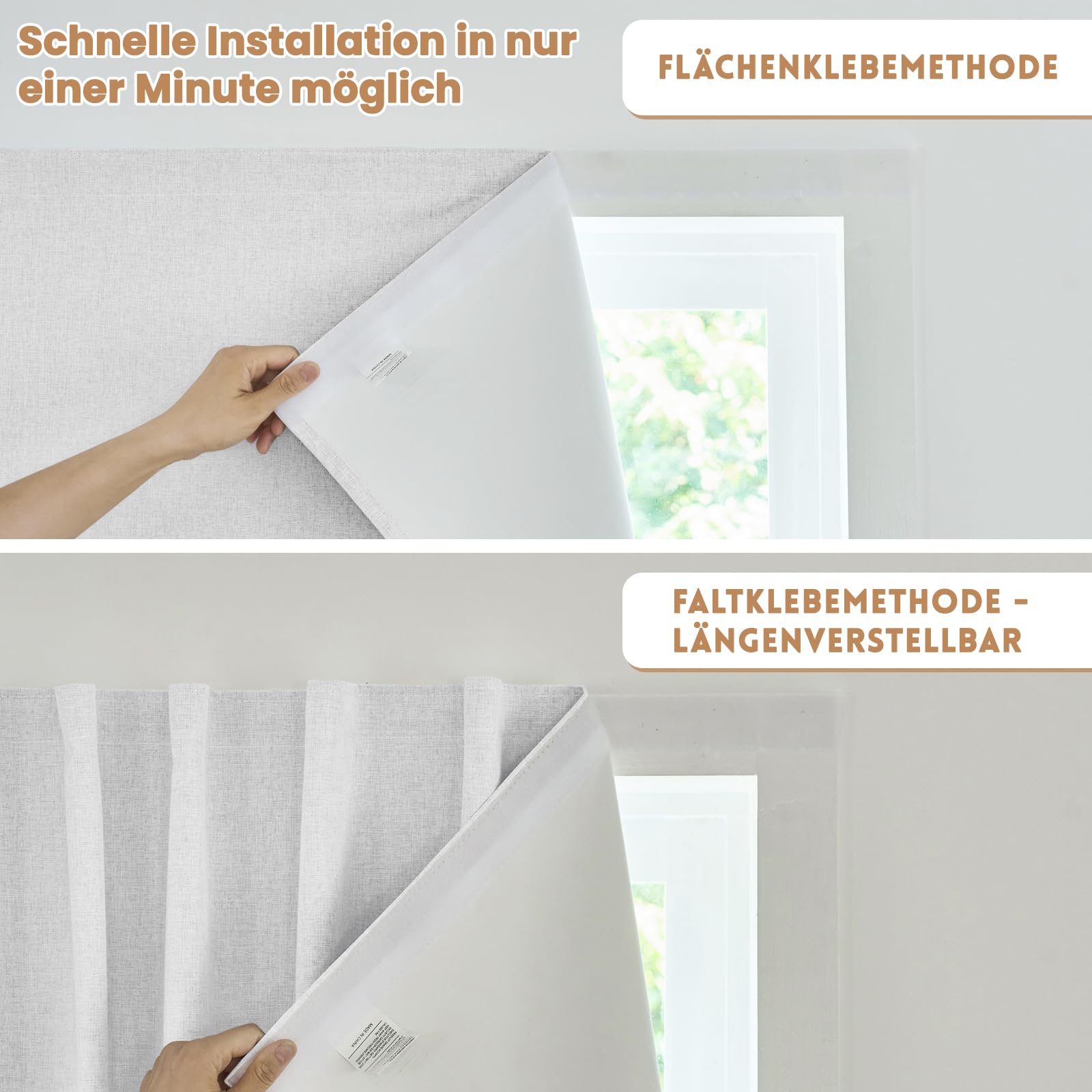 Installation facile - Rideau occultant autocollant - 100 % opaque - Protection temporaire contre la chaleur - Pour fenêtre - Rideau portable pour chambre à coucher et caravane (gris-blanc - H 203 x l