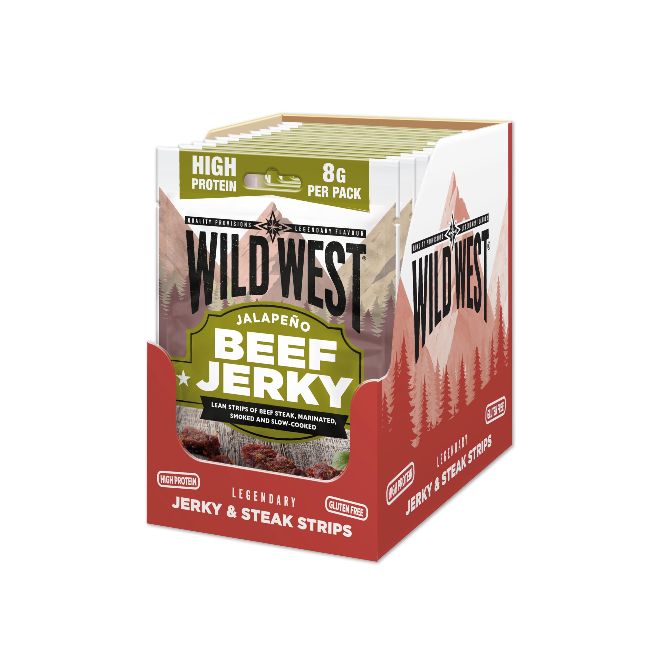 Wild West Beef Jerky, 12 x 25g Jalapeno Rindfleisch, Beef Jerky high Protein Trockenfleisch, Protein Snack