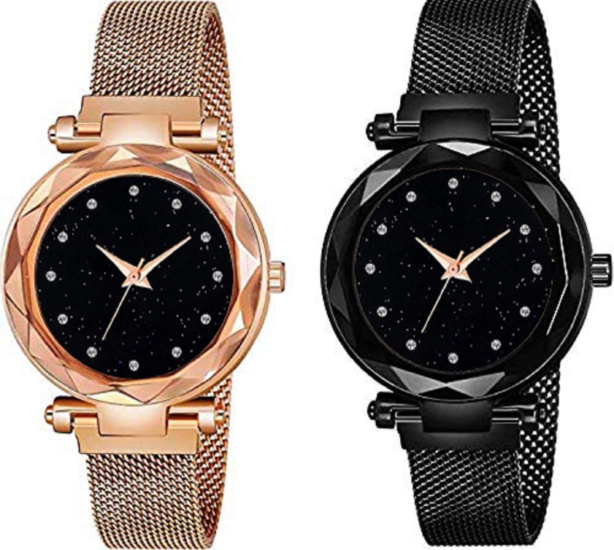 DREAM VILLA Analog Rose Gold and Black Magnetic Strep Color Pair Watch for Women and Girls Watch (B08K3JRD8H) Amazon Price History, Amazon Price Tracker
