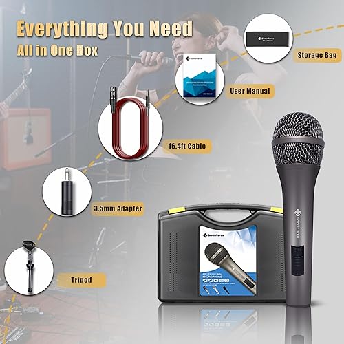 Miniatura 8 de Micrófono dinámico profesional para cantar micrófono de karaoke con cable de audio XLR de 16 pies a 14 pulgadas, micrófono de mano vocal para