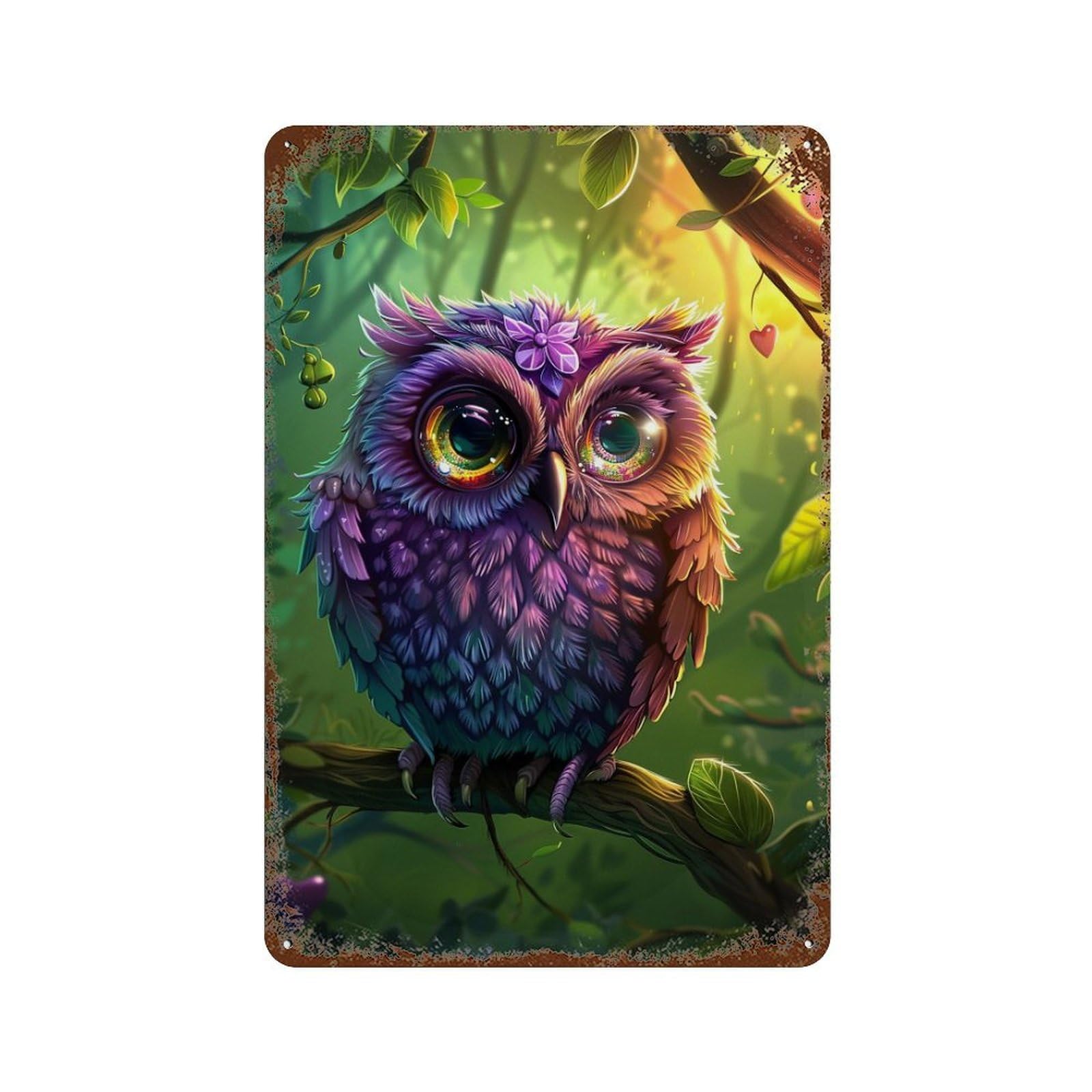 Vintage Rust Metal Sign with Colorful Fantasy Owl Artwork-8 Design 11.8"x7.9", for Shed, Workshop And Garage Wall Decor, Retro Wall Decor