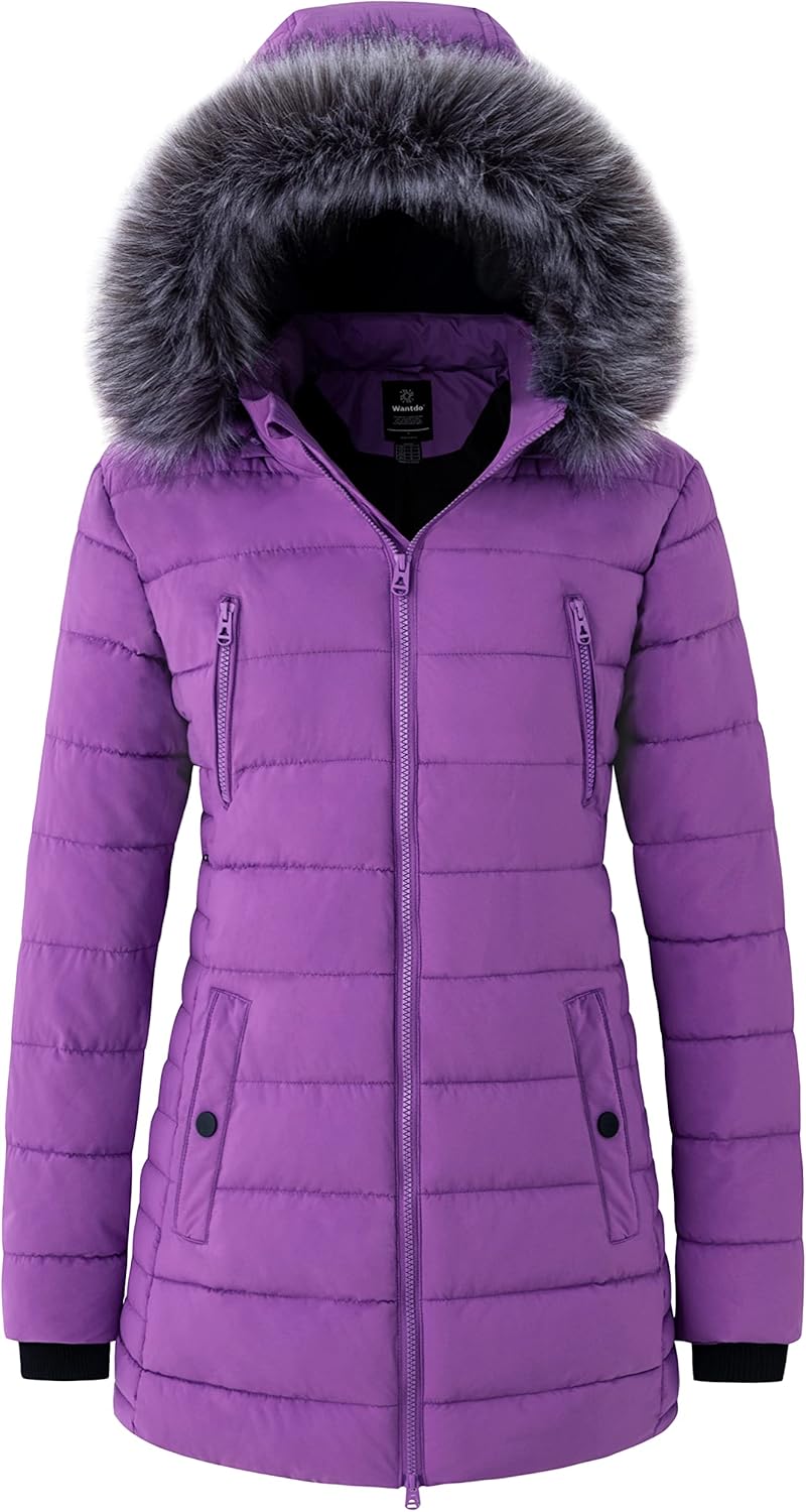 wantdo Women’s Warm Winter Coat Heavy Puffer Jacket Parka with Fur Trimmed Hood