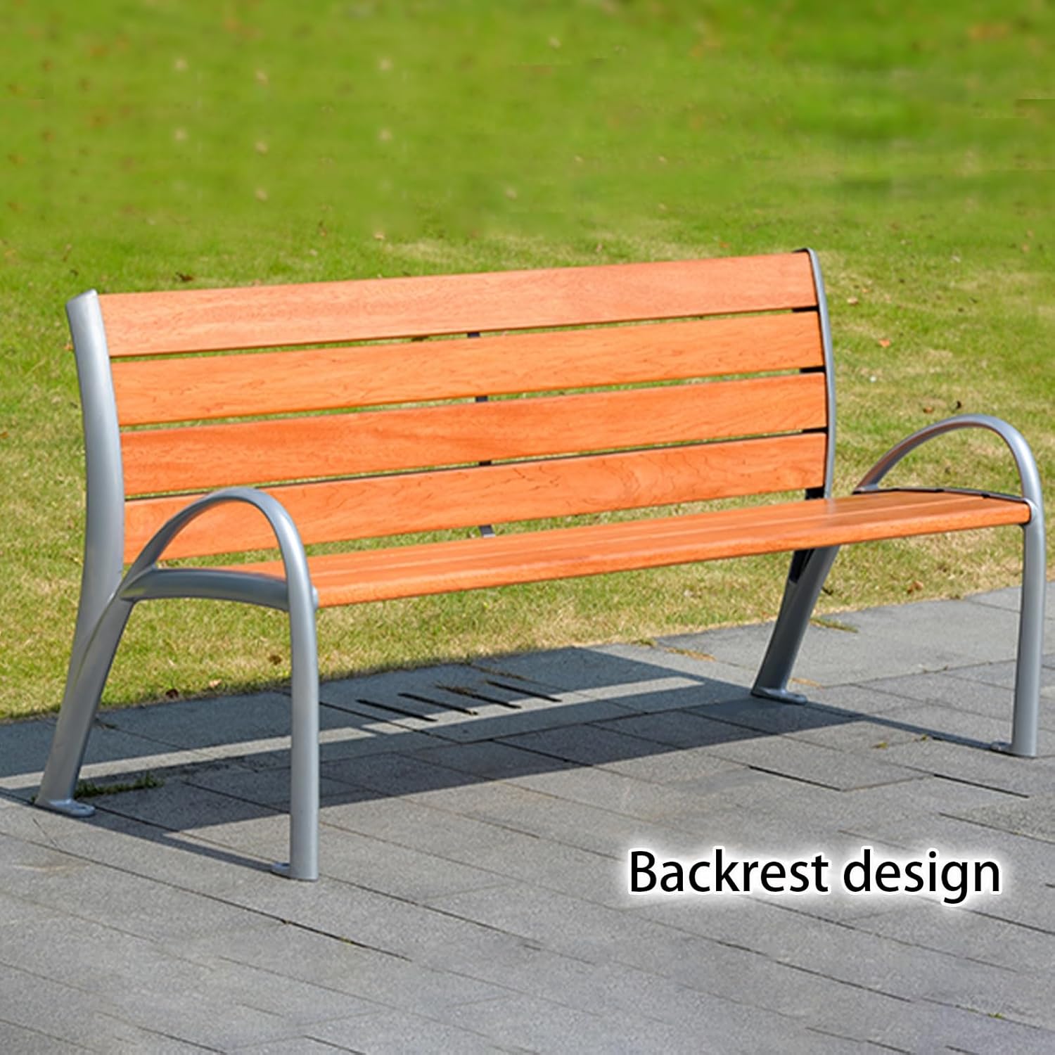 Outdoor Bench, Garden Bench with Armrest, Metal Bench with Aluminum Frame, Park Patio Bench with Slatted Seat, for Porch Deck Yard Lawn