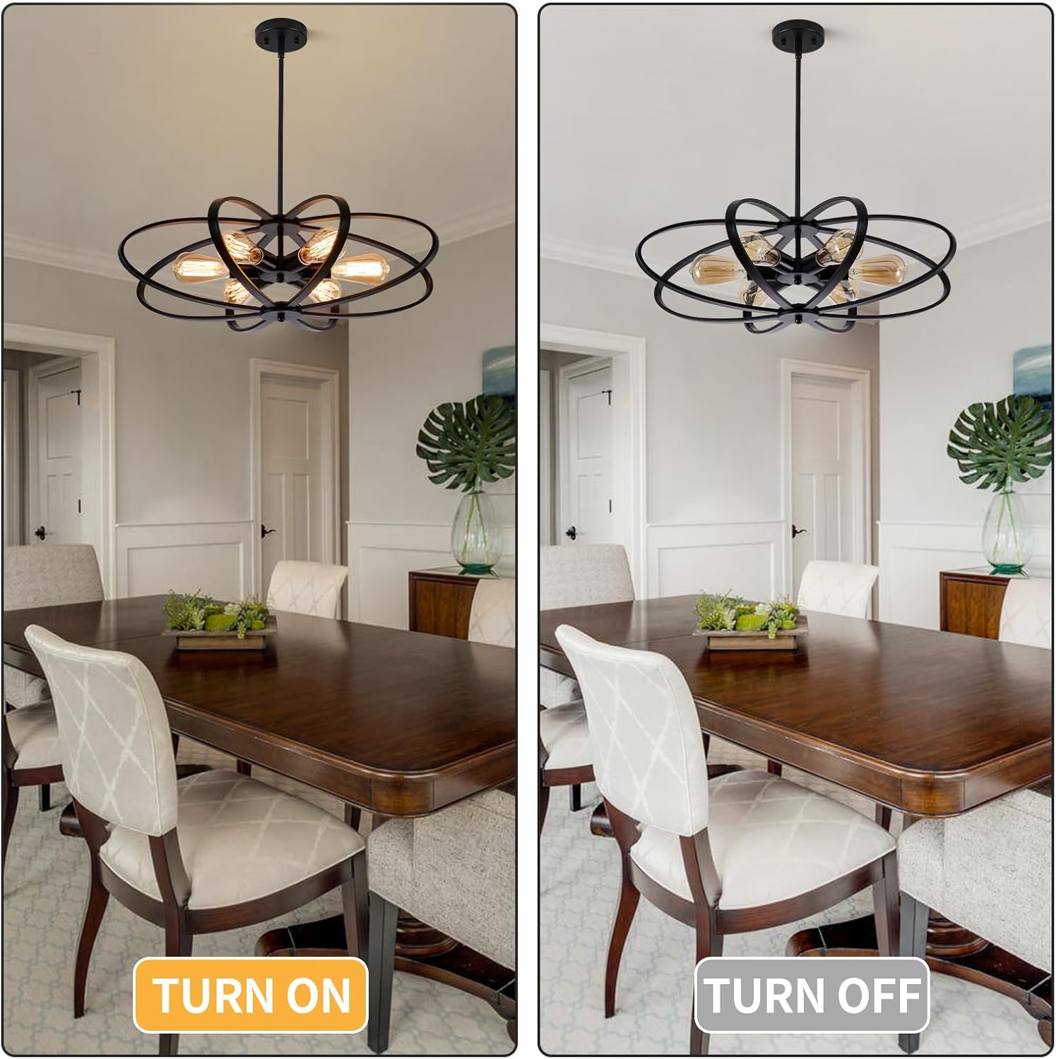 Farmhouse Chandeliers for Dining Room,6-Lights Hanging Pendant Light, 25''Modern Farmhouse Chandelier Style Flower Shape,Entryway Light Fixture for Foyer,Hallway,Living Room