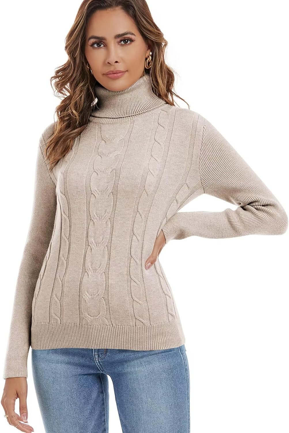QACOHU Sweaters for Women 2026 Casual Turtleneck Long Sleeve Loose Knit Pullover Sweater Winter Clothes Winter Trendy Outfits - Image 3