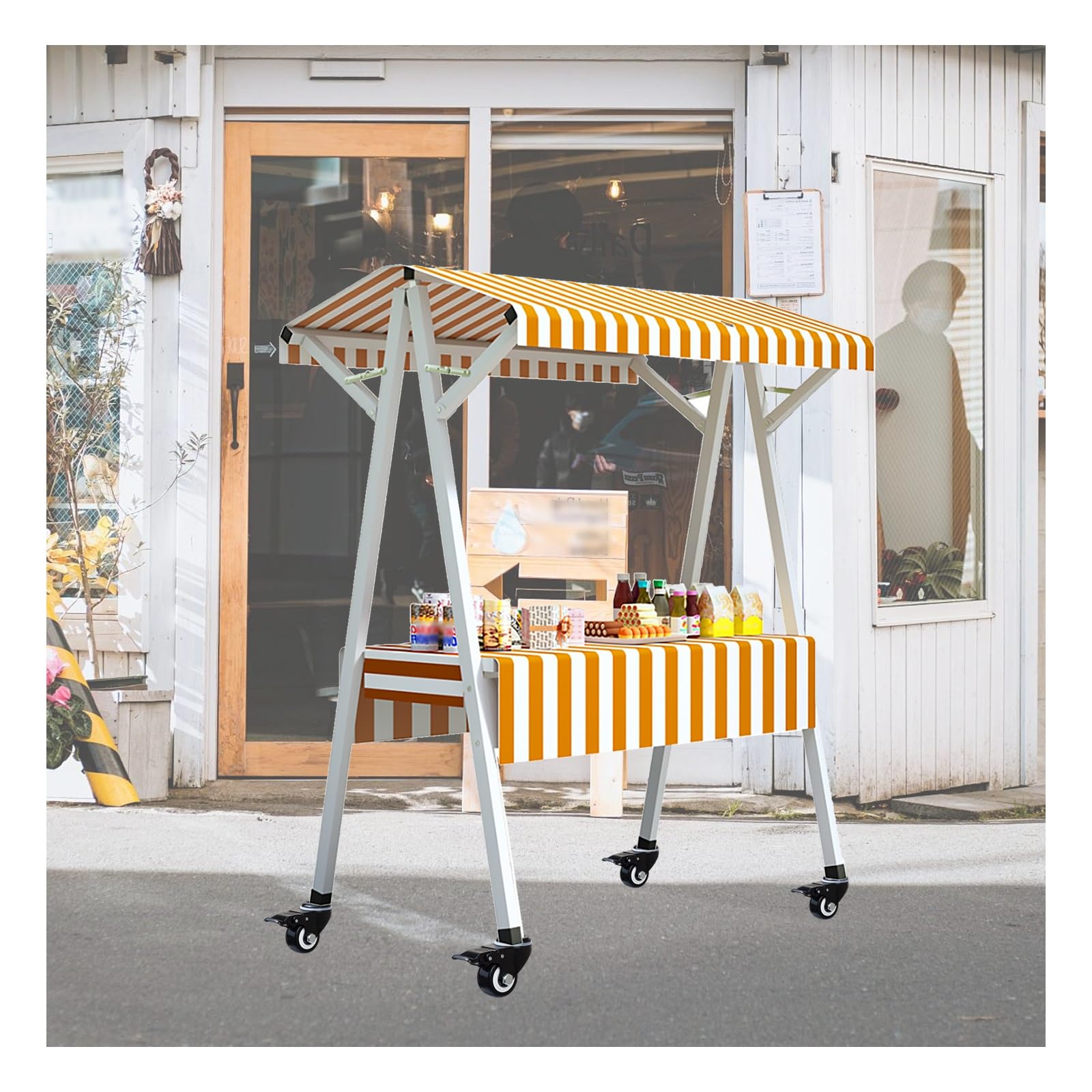 Bancarelle di Vendita con Tettoia,bancarella pieghevole per venditori, con tettoia a strisce,tavoli pieghevoli per mercatini,pieghevole, leggero e portatile(Yellow stripes,160x60x200cm)