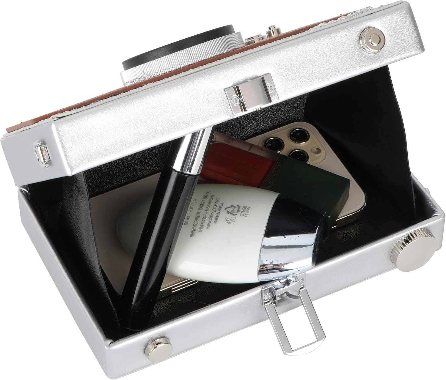 Vintage Radio Recorder Clutch Handbag Leather Top Metal Handle Crossbody Small Box Bag Shoulder Bag image 3