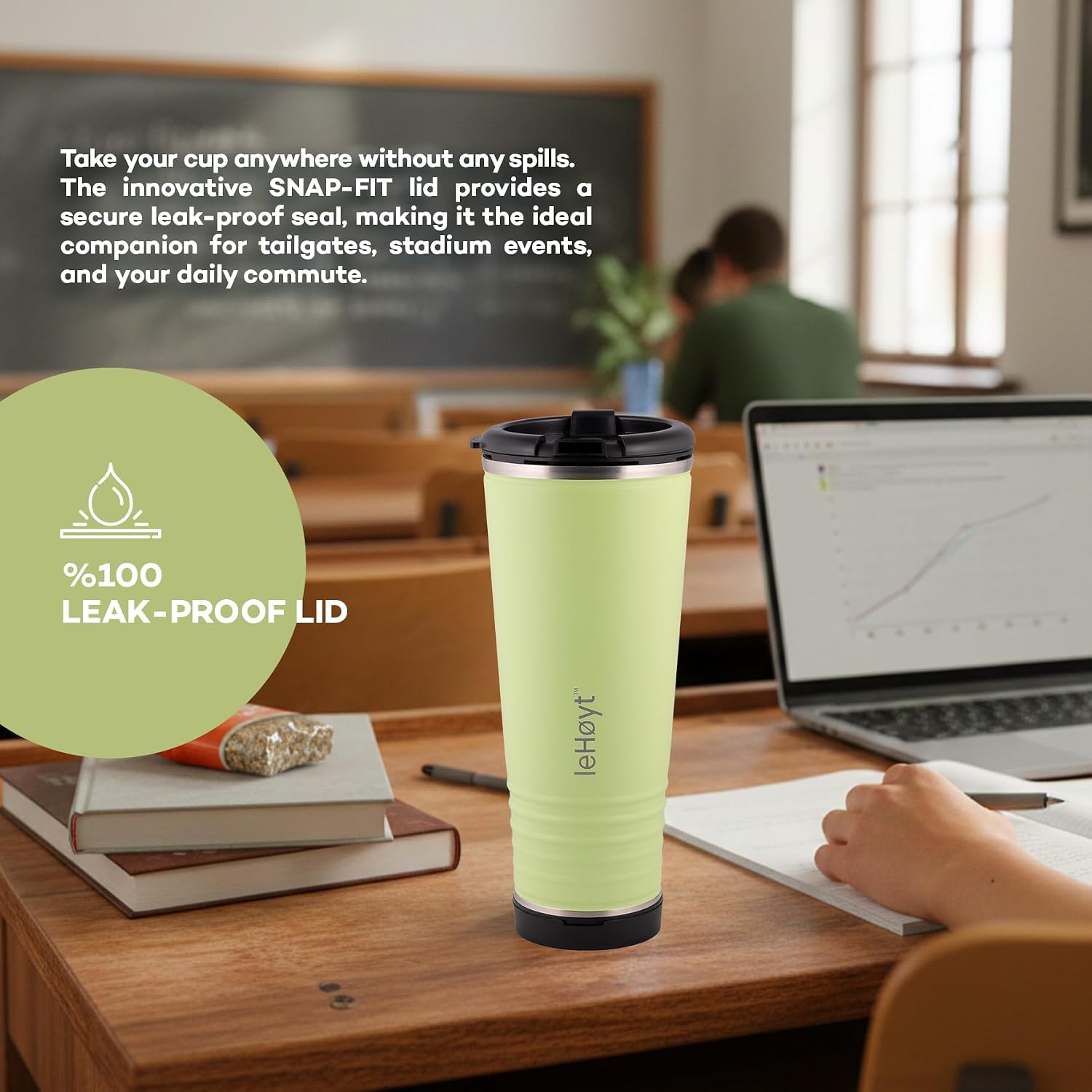 HornPro X2 Stainless Steel Mug, 3-in-1, 100% Leak-proof lid, with Built-In Horn and Cowbell Sound Effect, BPA-Free, Travel cheering loudCup (Prasina Green)
