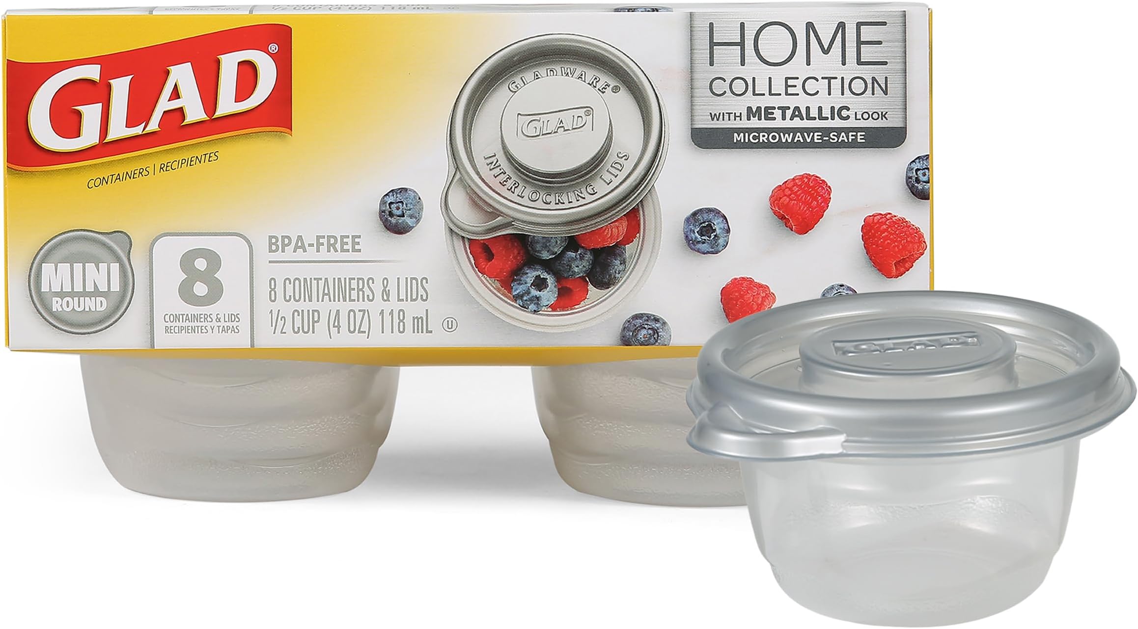 Glad GladWare Home Mini Round Food Storage Containers - Small Meal Container Holds up to 4 Ounces of Food - Lock Tight Seal, 8 Count