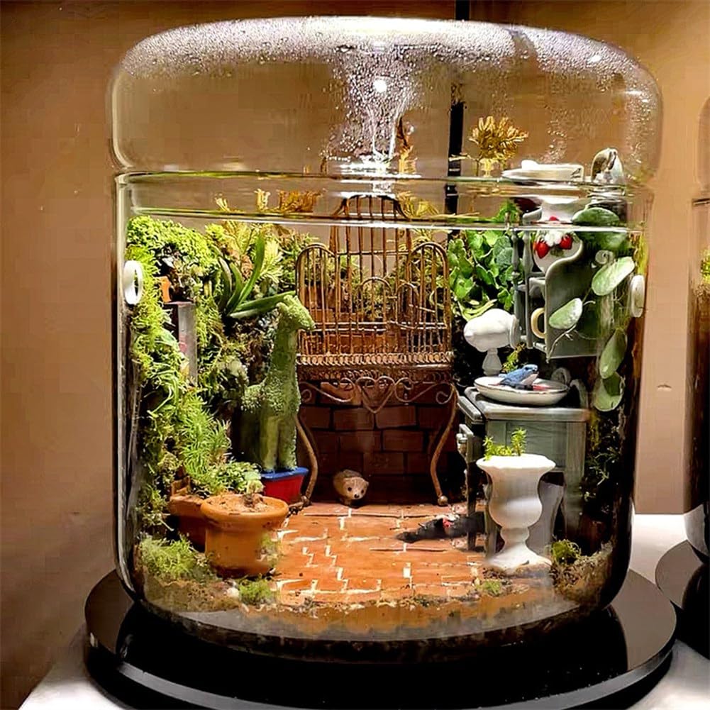 Mikro-Landschaftsglasterrarium mit Tausammeldeckel, Bonsai-Vase Aus Glas, Mikroskopische Landschaft, Ökologische Flasche L