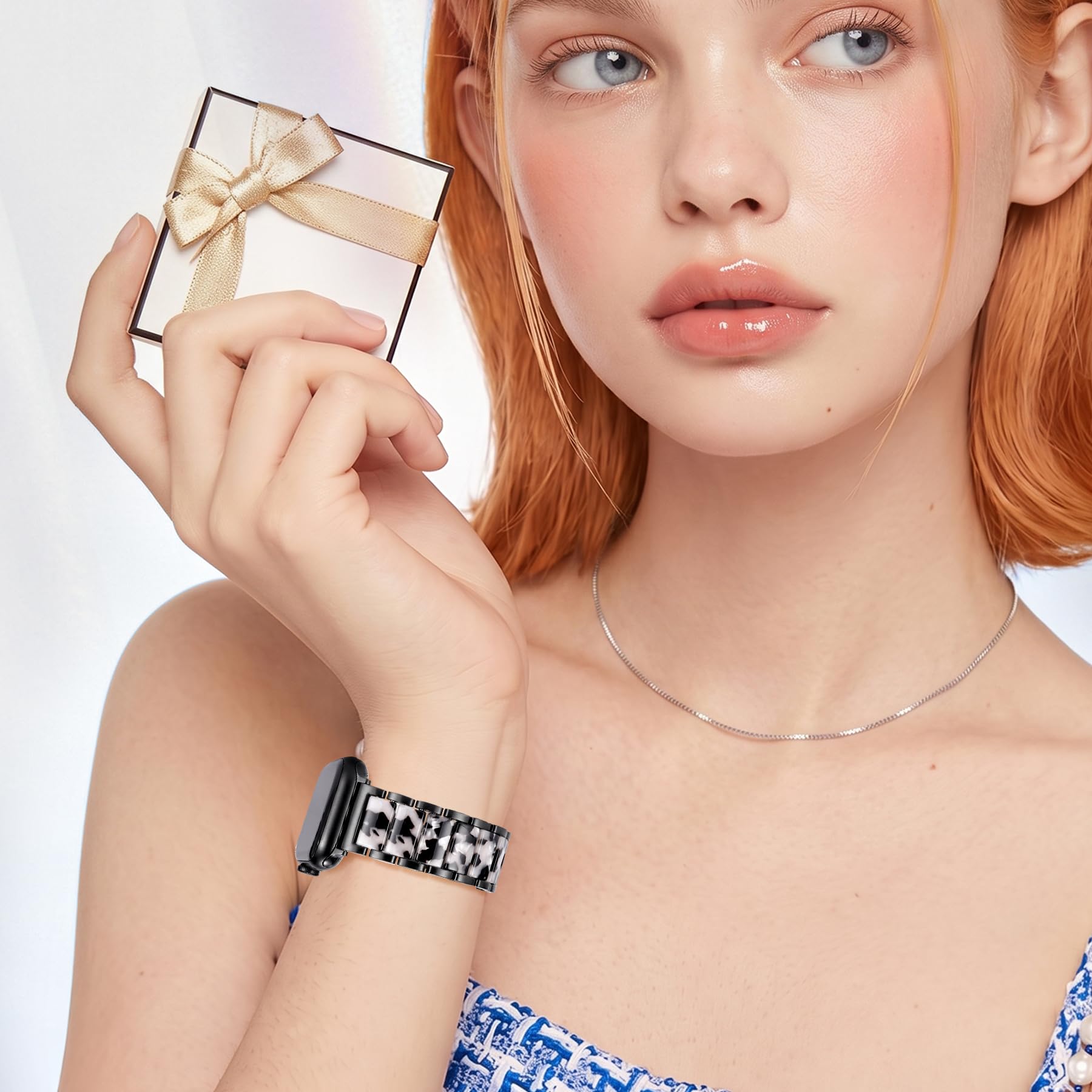 Newlibery Bracelet en résine et métal pour Apple Watch pour femme