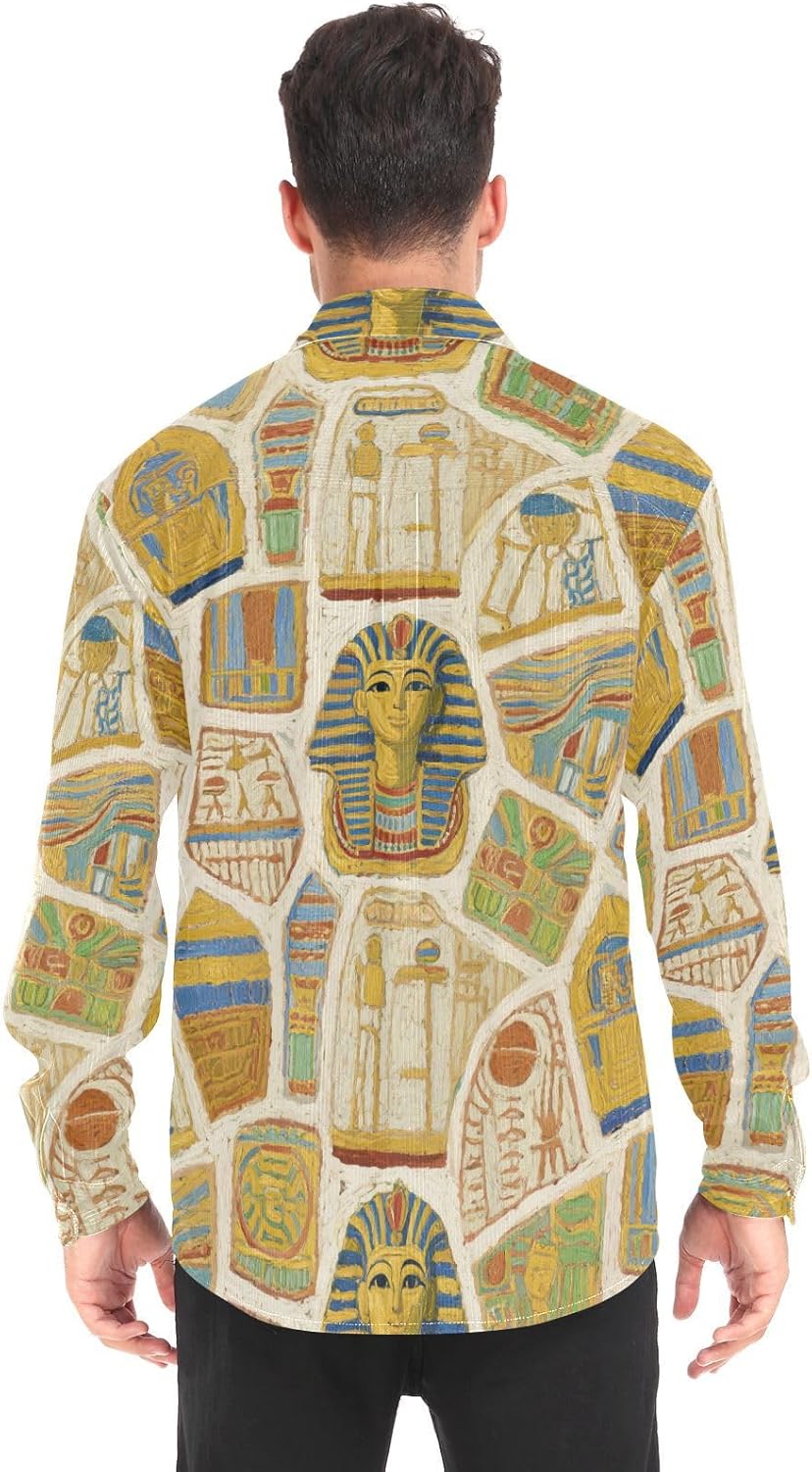 Art Painting Beige Egypt Retro Woolen Cord Fabric Mens Rugby Shirts Long Sleeve for Women Regular with Pockets
