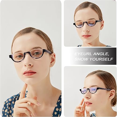 Miniatura 8 de EYEURL Lentes de lectura de medio marco para mujer, paquete de 5 lentes de bloqueo de luz azul, a la moda, sin marco, para mujer, lentes anti rayos