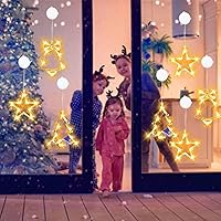 Vista 7 de Decoración de ventana de Navidad, 3 luces de ventana de Navidad, funciona con pilas, estrella, cascabel, árbol de Navidad, luces colgantes con 3