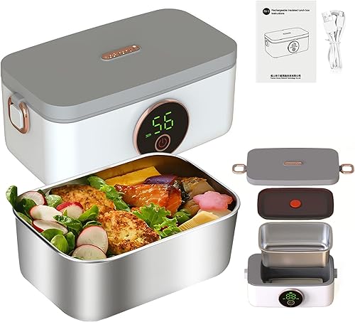 Fiambrera eléctrica inalámbrica para hombres y adultos, calentador de alimentos portátil y autocalentable, contenedor SS de 1 litro, perfecto para