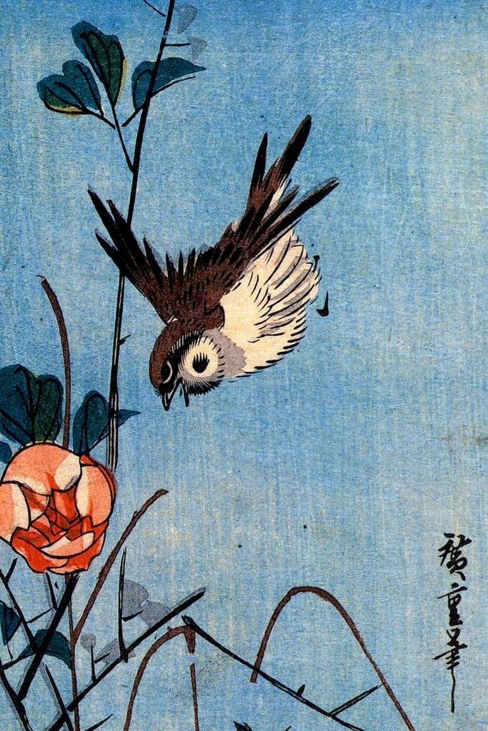 Amazon.com: Utagawa Hiroshige Sparrow and Wild Roses Japanese Art