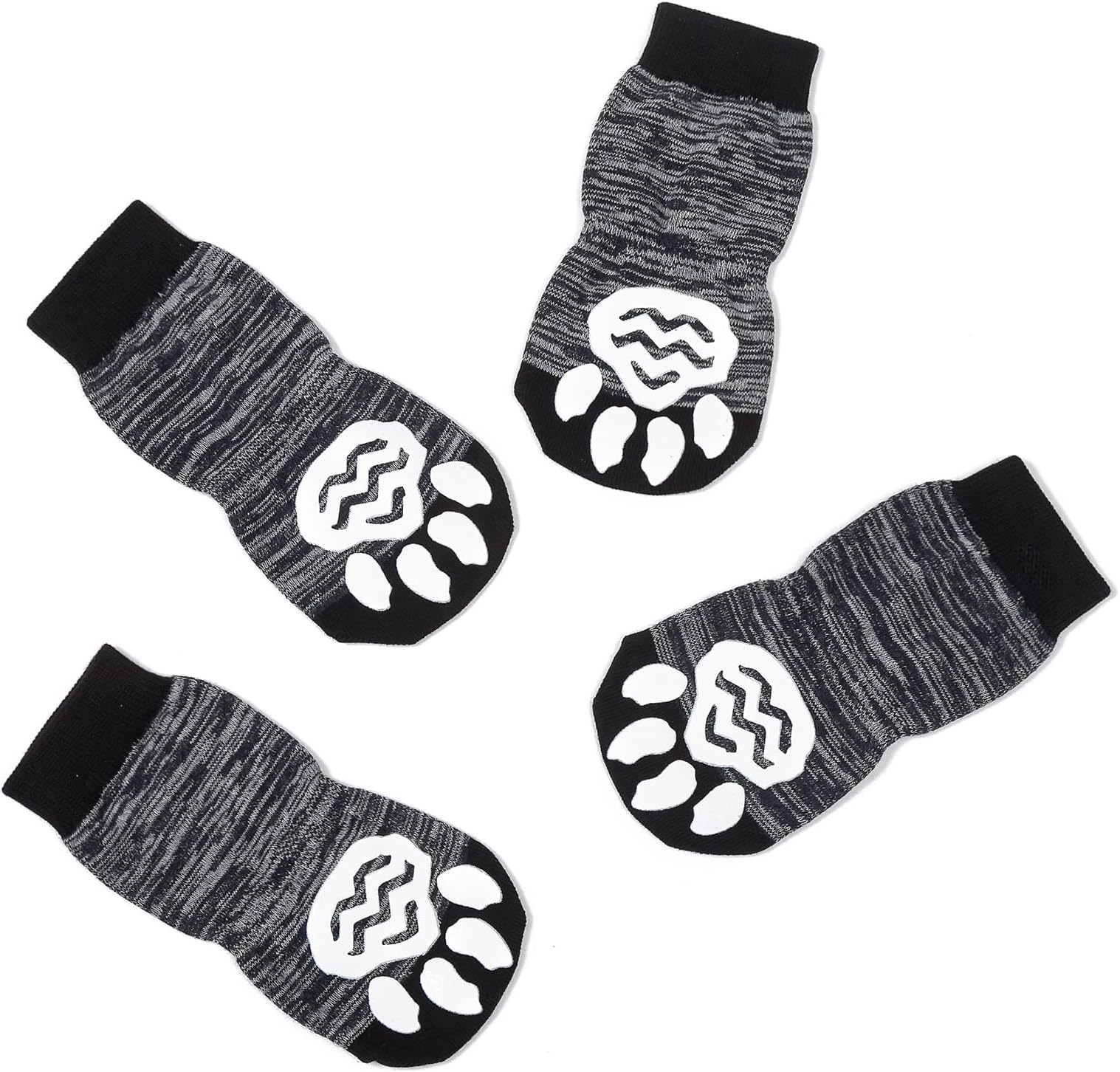 4 Pcs 8 Sizes Anti-Slip Dog Socks Cat Socks Dog Cat Paw Protector with Rubber Reinforcement, Traction Control for Indoor Wear, Fit Extra Small to Extra Large Dogs Cats BlackGrey