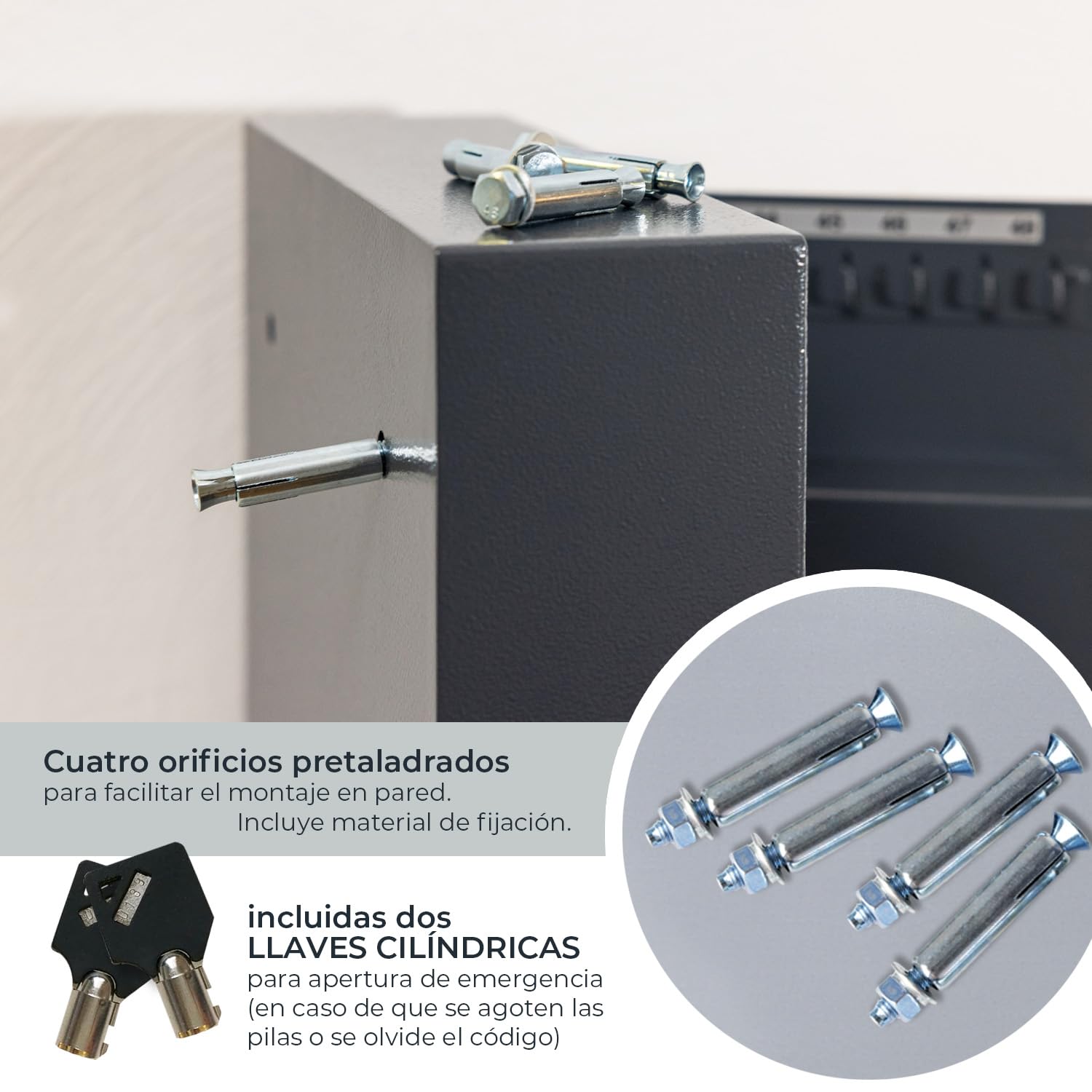HMF Caja Fuerte para Llaves con Código Electrónico, Armario Guardallaves con Cerradura Digital | 71 Ganchos | 46 x 36 x 12 cm | Antracita