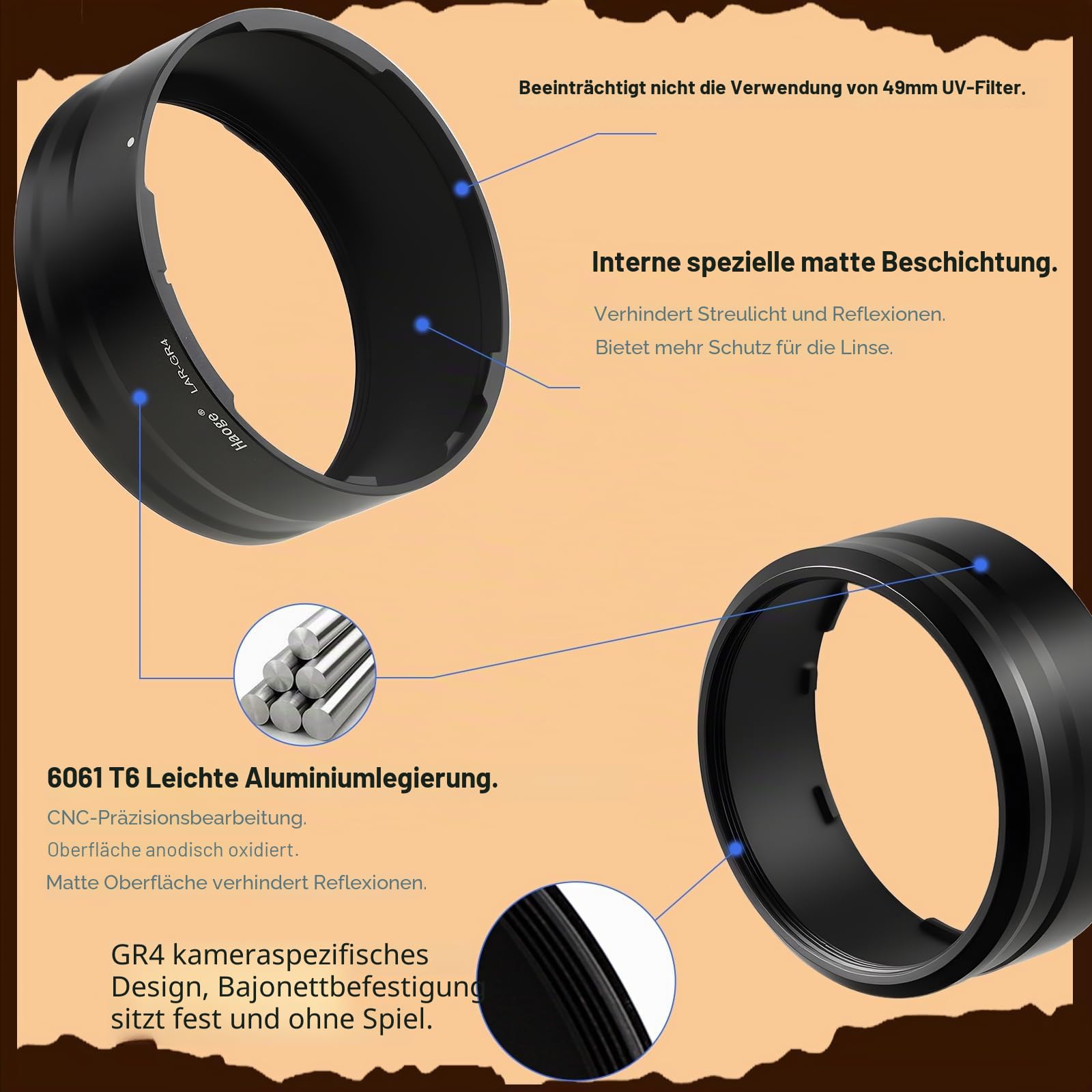 Haoge 49 mm UV-Filter-Adapterring für RICOH GR IV gr4 Digitalkameraobjektiv für GT-2 GW4 Weitwinkelobjektiv ersetzt GA-3, LAR-GR4