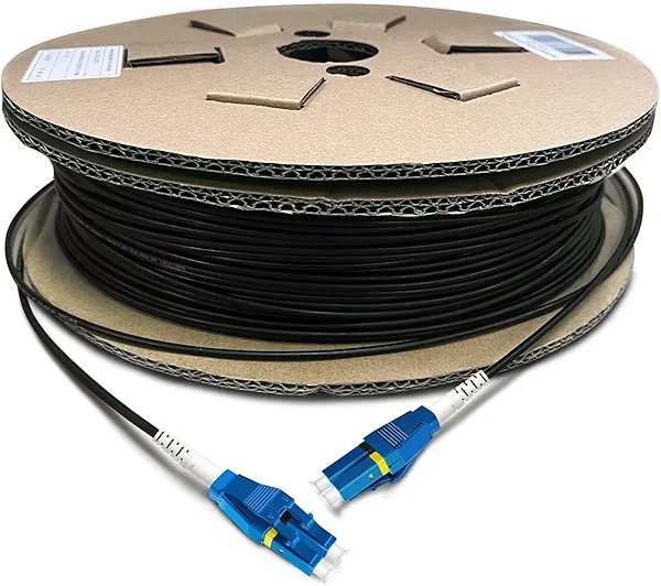 500 Feet (150 Meters) Uniboot LC to LC Outdoor Armored Fiber Patch Cable, Low Friction Single Mode Duplex Fiber Optic Cable Jumper Optical Patch Cord, 9/125um, (OS1/OS2 Compatible), LSZH Black