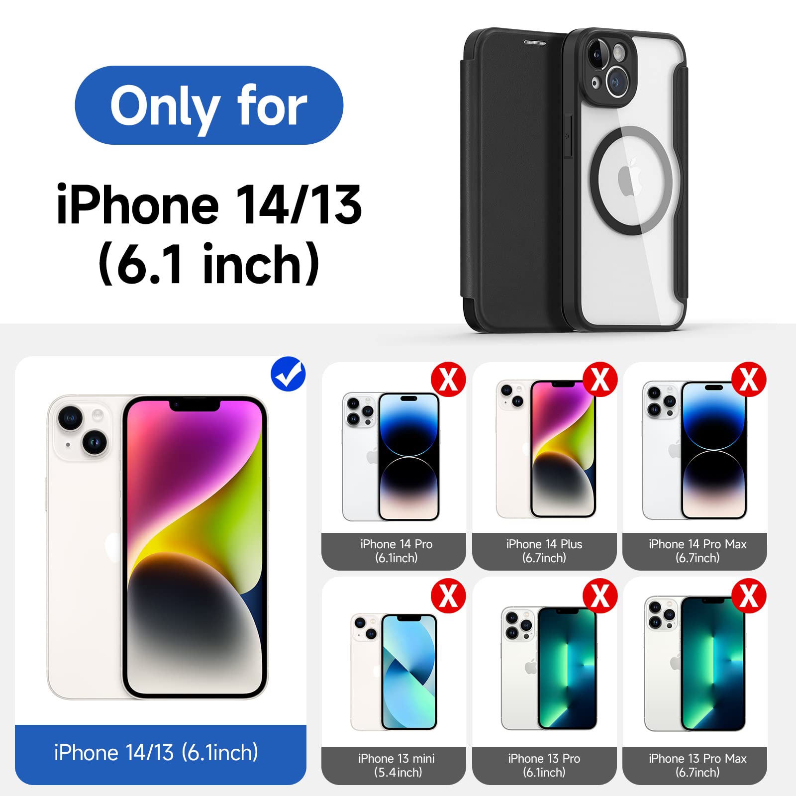 DUX DUCIS Magnetyczne etui na iPhone'a 14, etui na iPhone'a 13, [kompatybilne z MagSafe] Wysokiej jakości skóra przezroczysta, odporna na wstrząsy ochronna obudowa na telefon z uchwytem na karty (czarne)