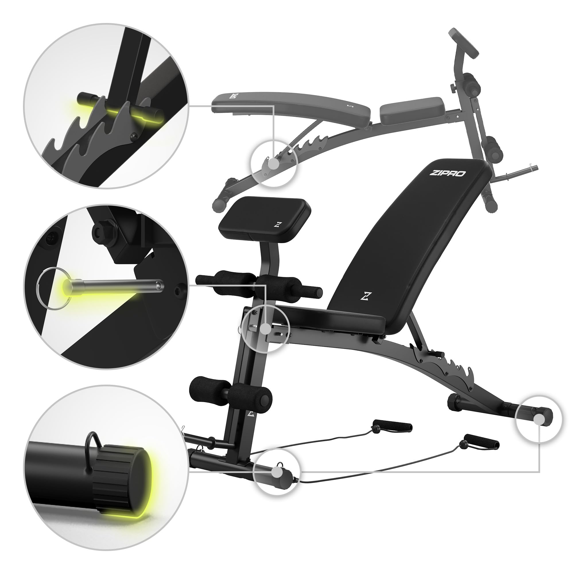Zipro Weight Bench, Volume Fitness Bench with 6-Way Adjustable