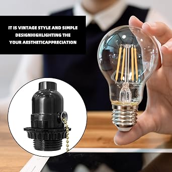 6Pcs E26 Lamp Socket with Pull Chain Switch