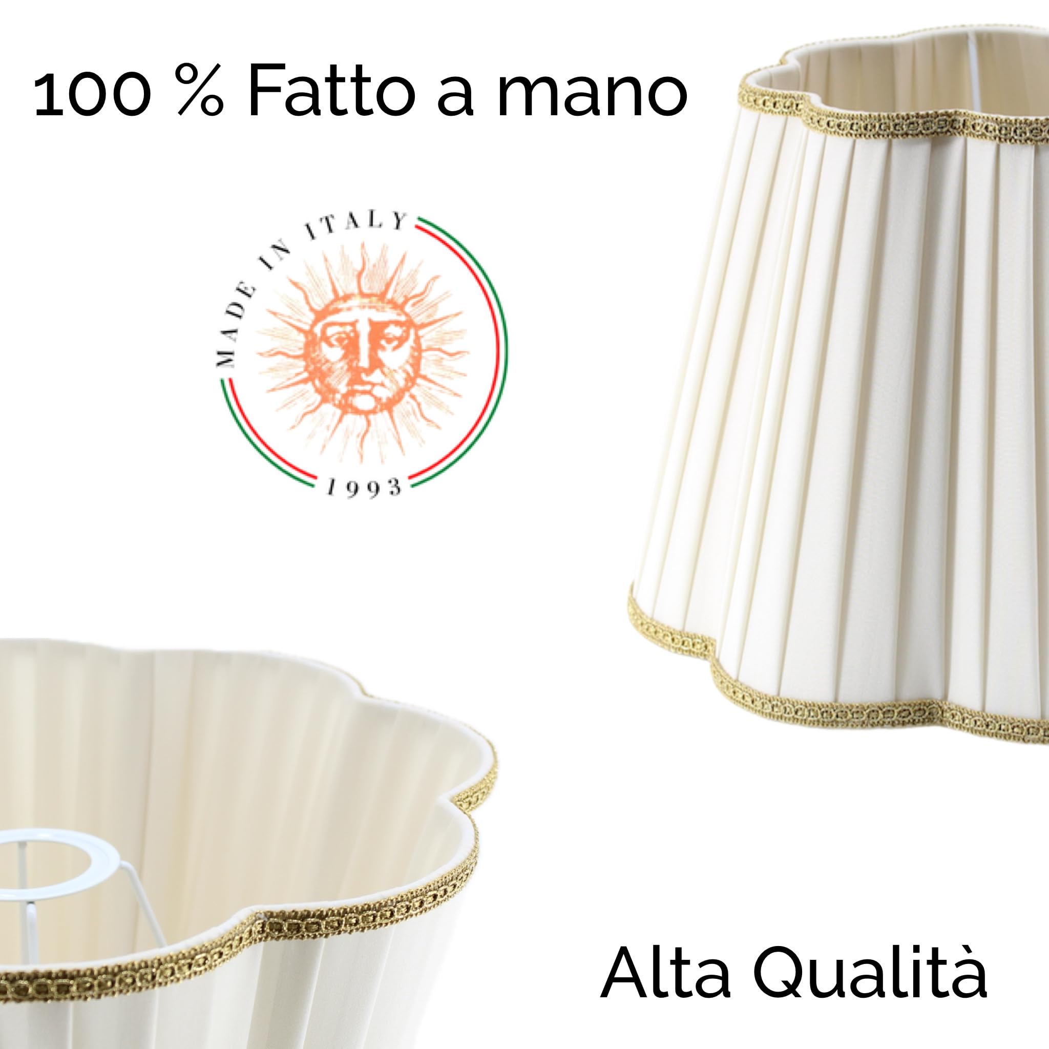 Paralume Margherita per lampada in tessuto Plissettato Pongè Avorio con Passamaneria 10 - Artigianale, autentico Made in Italy (D.30 x D.Sup. 19 H.22 cm (ATTACCO E27))