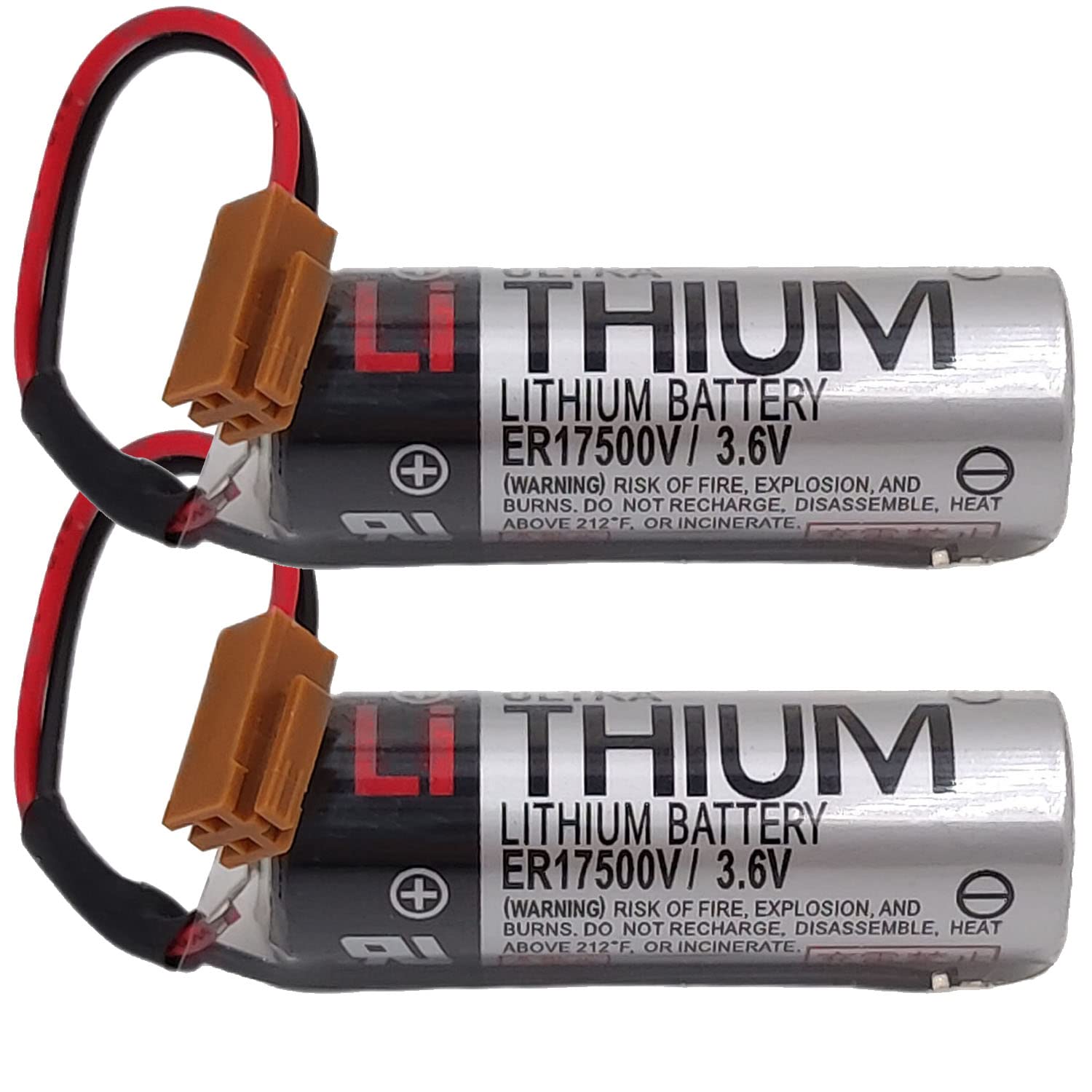LITKEQ (Pack of 2) ER17500V 3.6V PLC Battery Compatible with Toshiba ER17500V Digital Control Battery with Brown Plug