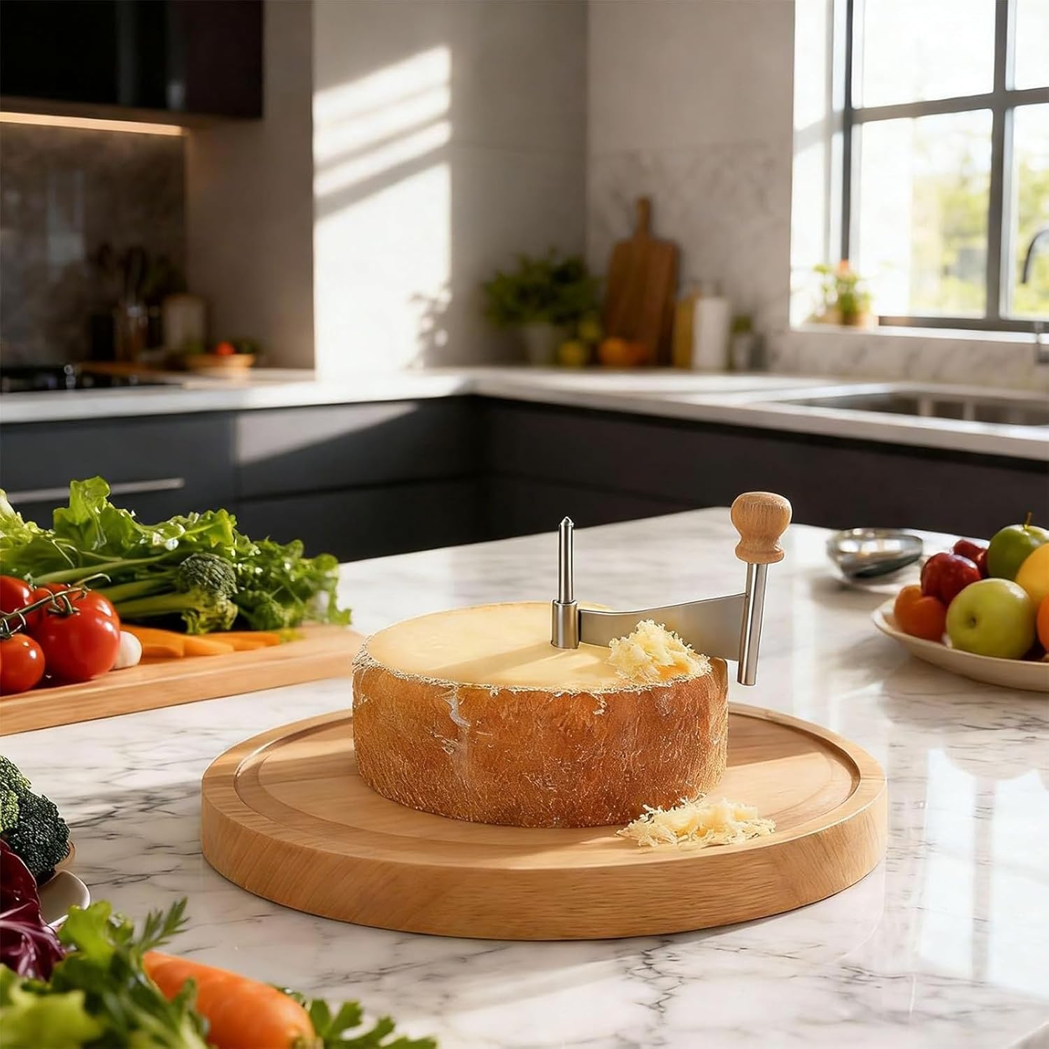 Cheese Curler Wheel With Lid, Stainless Steel Cheese Curler Flower Maker Wheel Slicer, Sharp Blade Cheese Shaver With Wooden Base, Suitable For Home Parties, Restaurants, Cafes