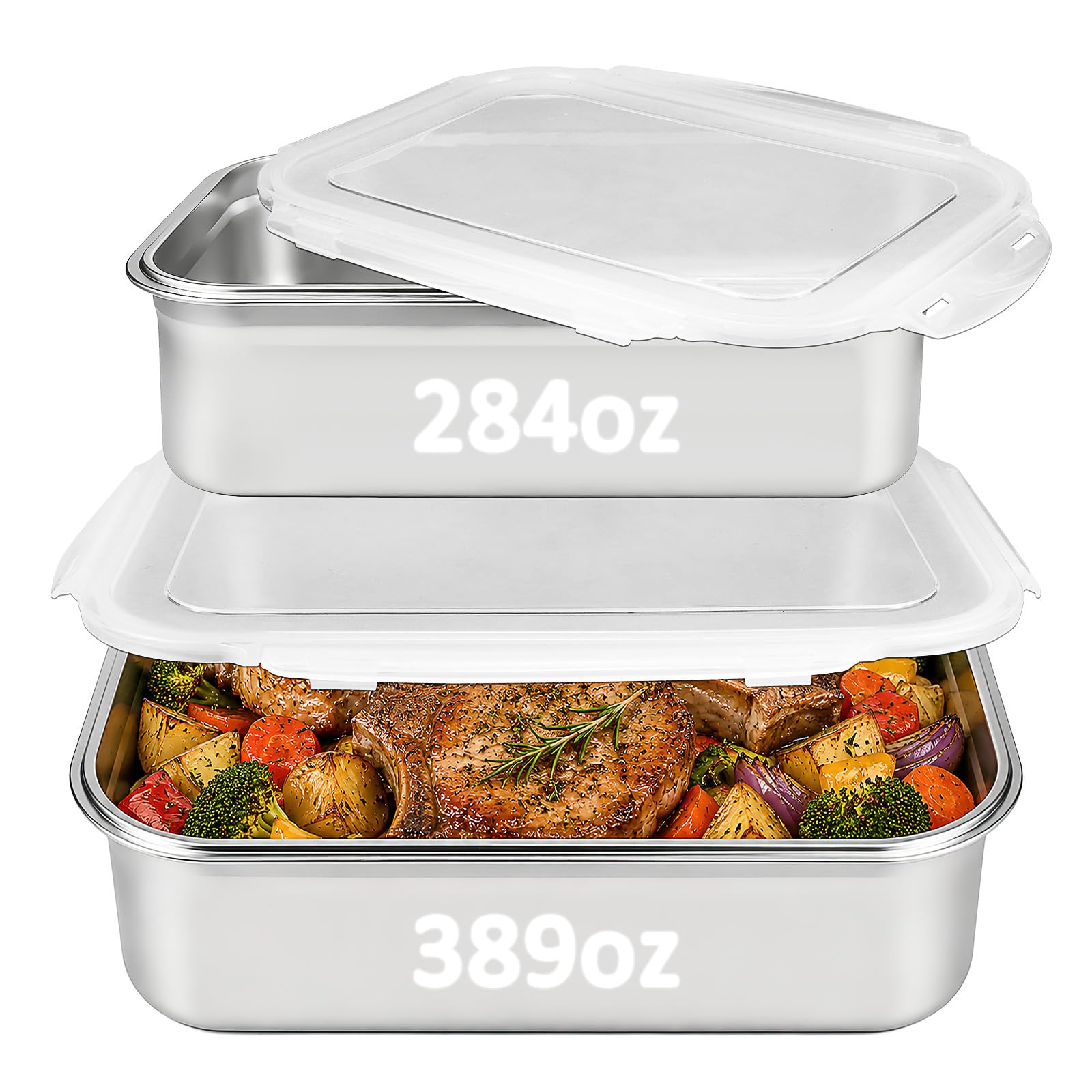 2 Pack Stainless Steel Food Storage Containers, 8 L & 12 L Marinating Boxes