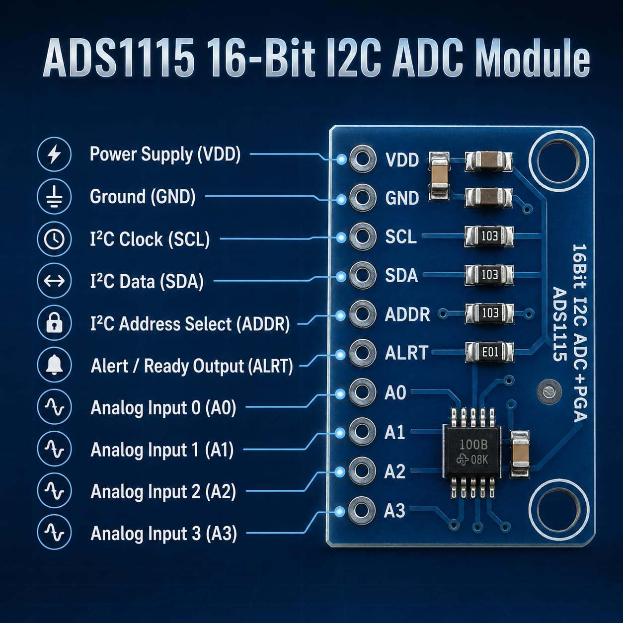 Convertitore Analogico Digitale 4 Canali ADS1115 16bit I2C 4 Channel