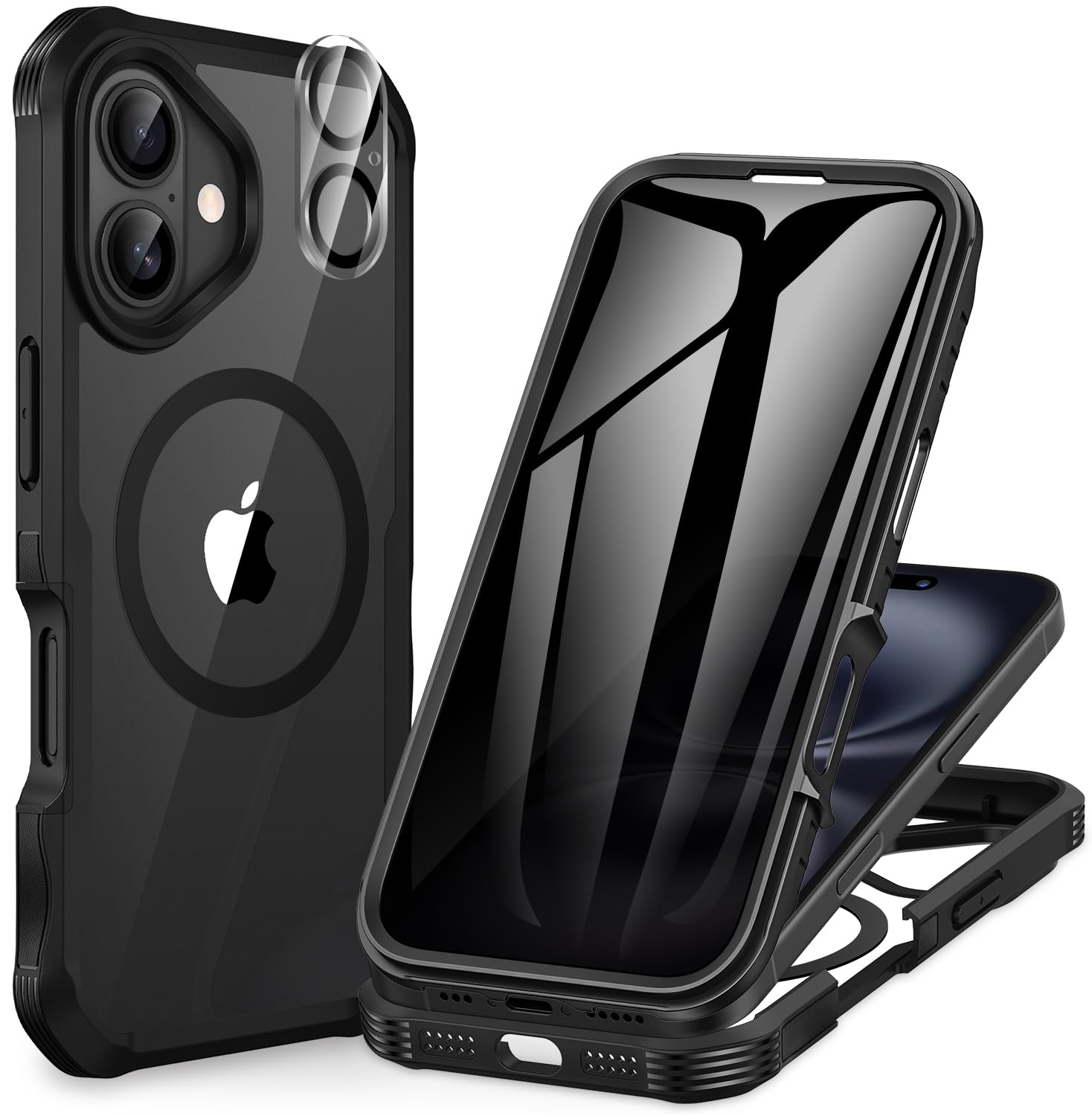 CENHUFO für iPhone 16 Pro Hülle, Kompatibel mit MagSafe Eingebautem Panzerglas Displayschutz und Kameraschutz 360 Grad Schutzhülle Stoßfest Cover Case Magnetisch Handyhülle iPhone 16 Pro - Schwarz