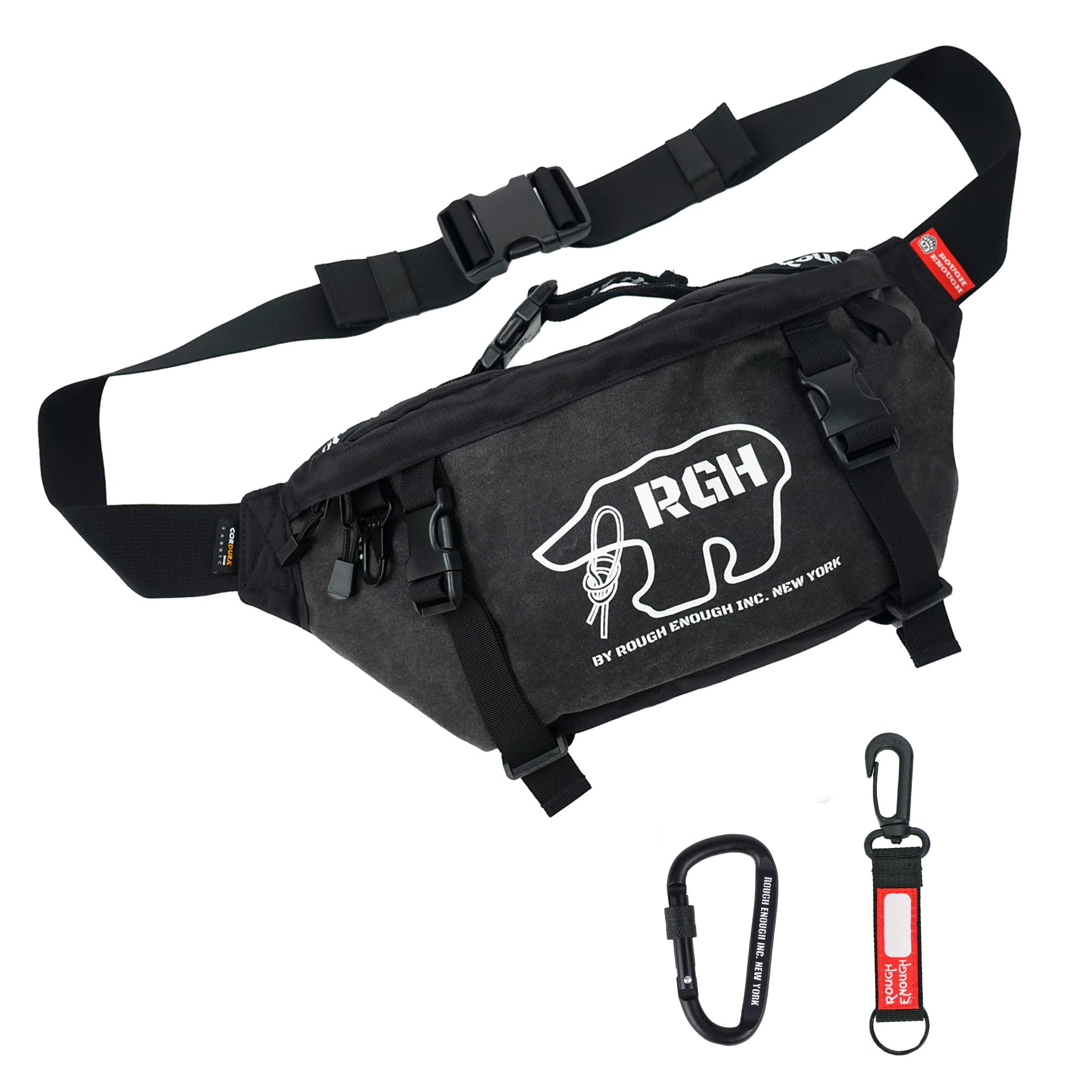 Rough Enough Tactical Fanny Pack Crossbody Large Waist Bag for Men Fishing Hiking Travel in Waxed Canvas Black, 4L