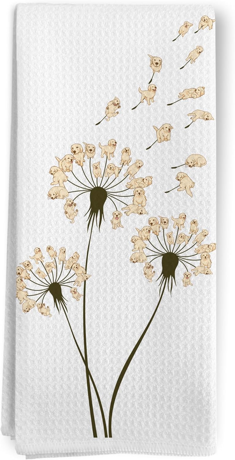 Funny Lab Dog Kitchen Towels, Labrador Retriever Dandelion Dogs Lover Decorative Kitchen Towels, Lab Gifts, Labrador Retriever Hand Dish Towel for Bathroom Decor for Dog Lovers