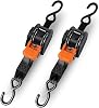 CargoBuckle Mini G3 Retractable Ratchet Straps with Dual S-Hooks, 1400 lbs Break Strength, 1-Inch Width X 6 ft Reach, Auto Ratchet Straps for Trailers, Toy Haulers, ATVs, and Motorcycles - 2 Pack