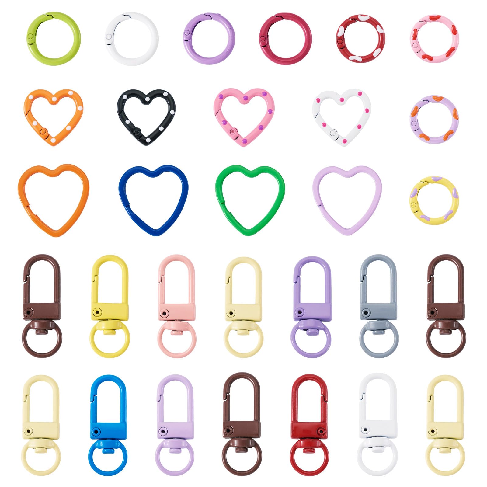 Sparkeads 32 pcs Colorful Keyring Making Kit with Spring O Rings Swivel Snap Hooks Heart Spring Clasp for DIY Lanyard Purse Bag Car Keychain Crafts