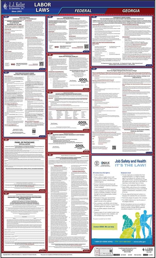2026 Georgia and Federal Labor Law Poster (English, GA State) - OSHA Compliant All-in-One Laminated Poster, J. J. Keller & Associates, Inc.