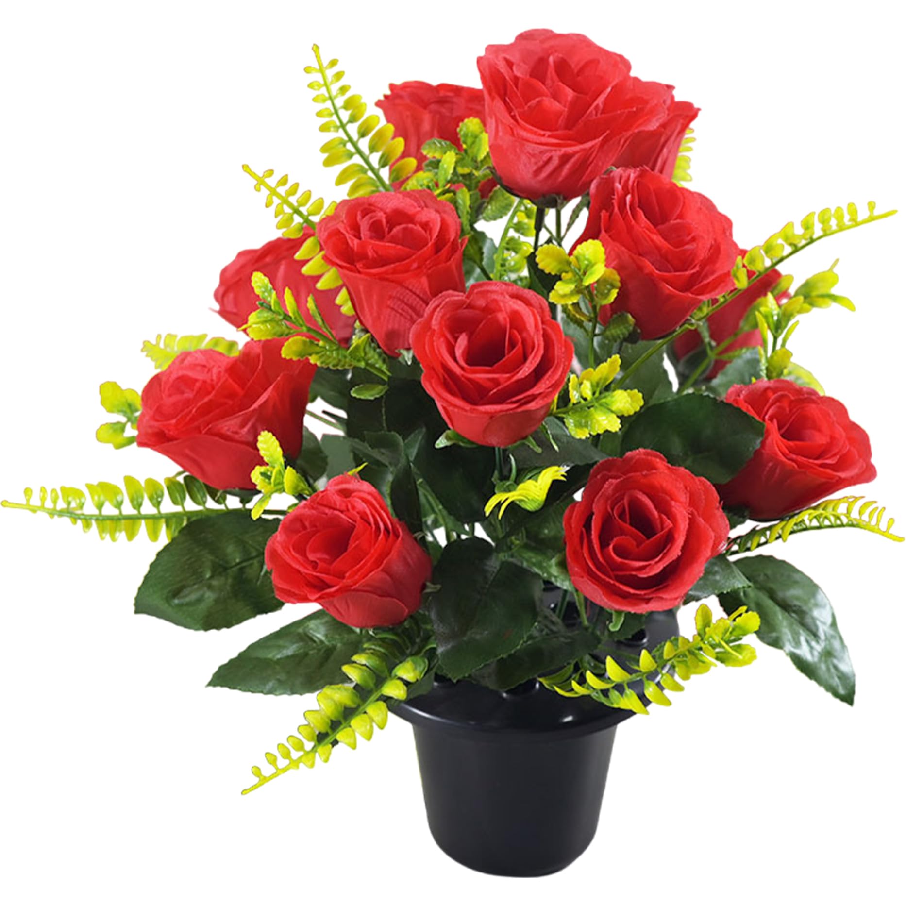 Fleurs de cimetière avec Roses de cimetière en Pot nécessitant Peu d'entretien avec têtes Fleurs en Tissu Soie, Roses artificielles pour Tombe, et funérailles.