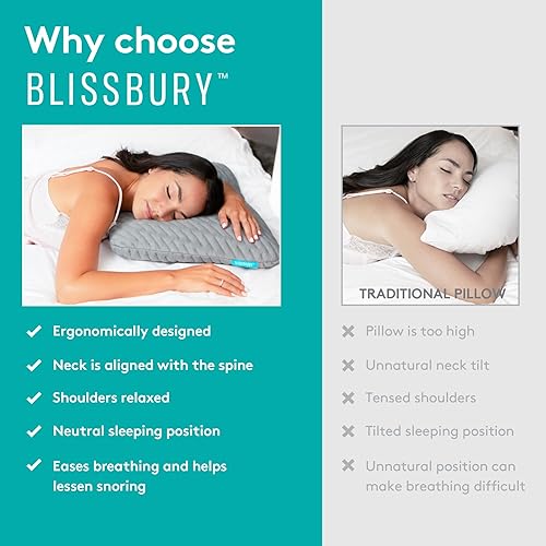Miniatura 3 de BLISSBURY Almohada ultra fina tamaño King de 2.6 pulgadas para dormir, almohada plana de espuma viscoelástica de primera calidad, almohada para