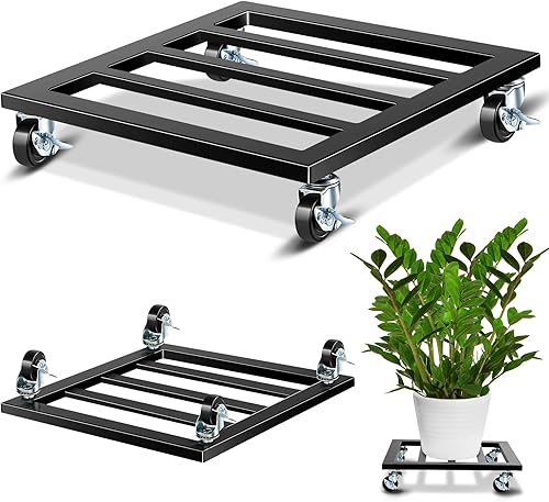 Taiyin Soporte de metal para plantas de 20 pulgadas con ruedas bloqueables, soporte rodante resistente de 350 libras, base de rodillo cuadrada para