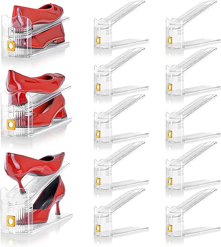 Miniatura 19 de Organizador de ranuras para zapatos para armario, paquete de 12 organizadores apiladores de zapatos, ahorradores de espacio de almacenamiento