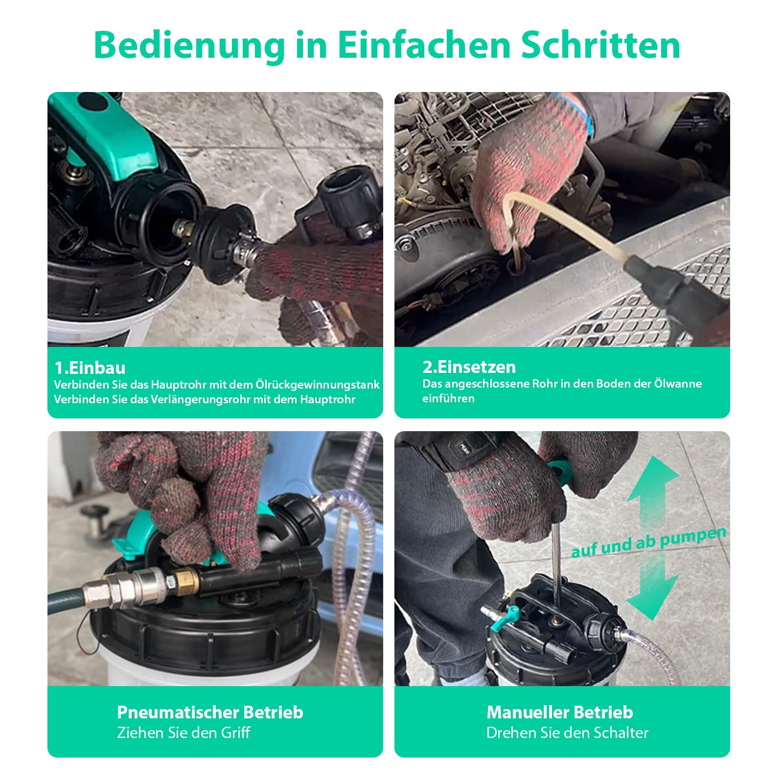 Magicbox 5.3L Kapazität Ölabsaugpumpe Auto Dual-System(Manuell + Pneumatisch) mit 6 Schläuchen & Sicherheitsventil–1,5m Schlauch für Auto, Motorrad, Boot, Industrietauglich, Rostbeständig