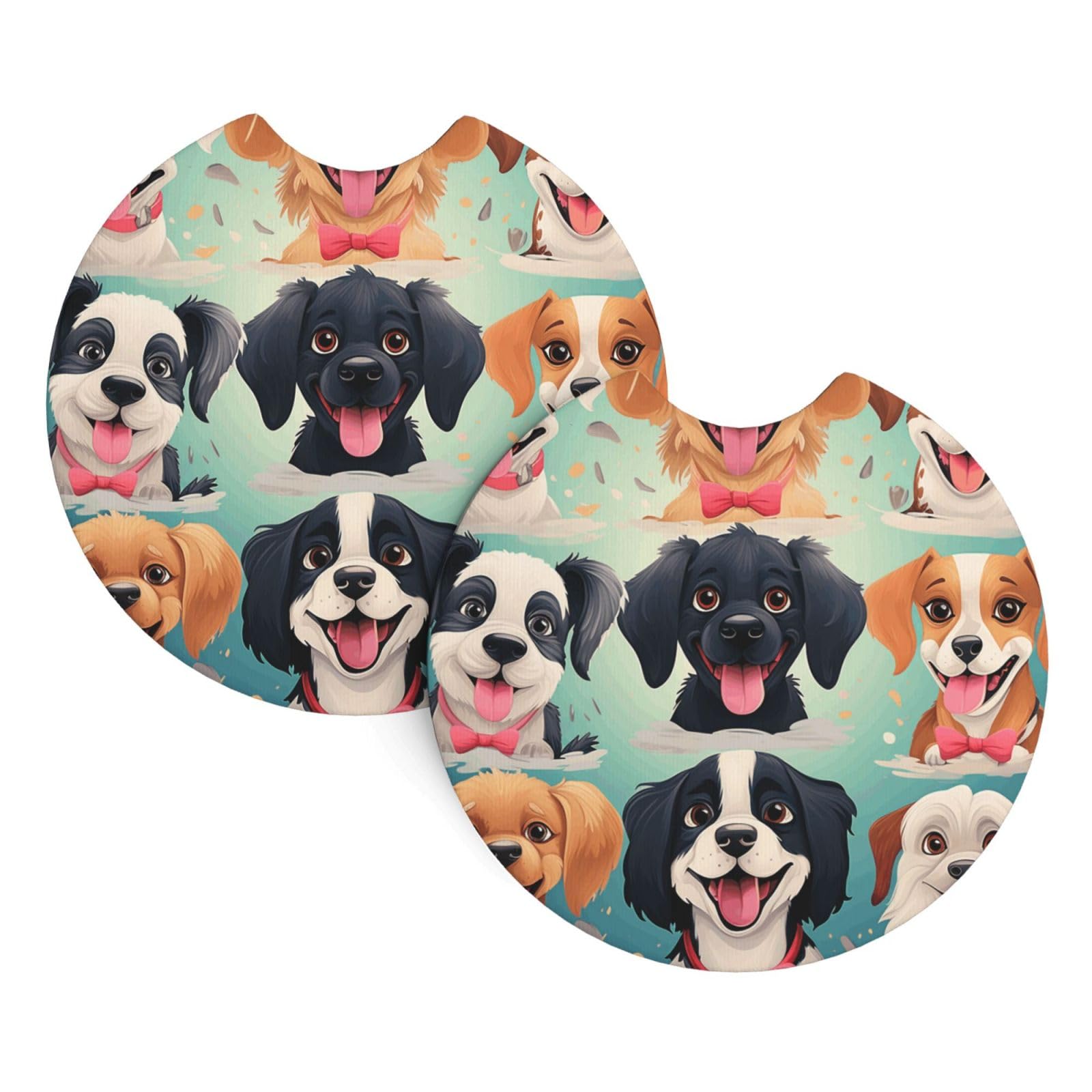 2PCS Car Coaster for Cup Holders Universal Auto Cup Mat Cartoon Dog Cup Coaster Pad 2.7" Waterproof Neoprene Non-Slip Cup Holder Coasters Car Interior Accessories for Women Men