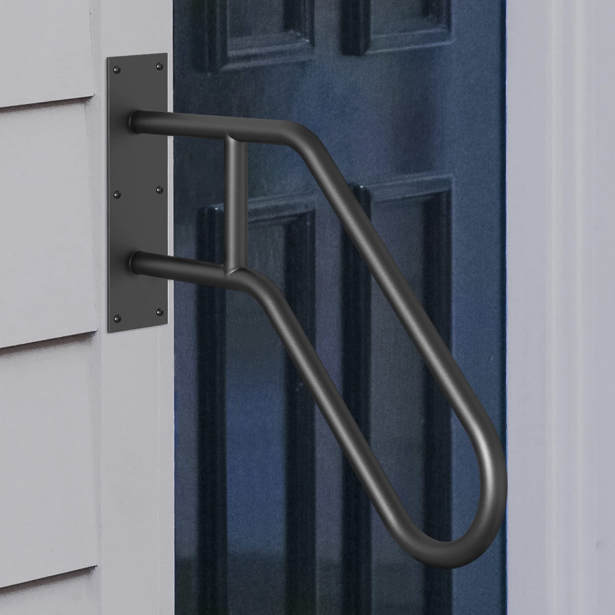 Photo 1 of BOODVON Wall Mount handrails for Outdoor Steps, Stair Railing U-Shaped for 1-3 Step handrail with Black Powder Coat Finished, Outdoor & Indoor Suitable for Garage, Porch, Yard and Garden Round Pipe Black