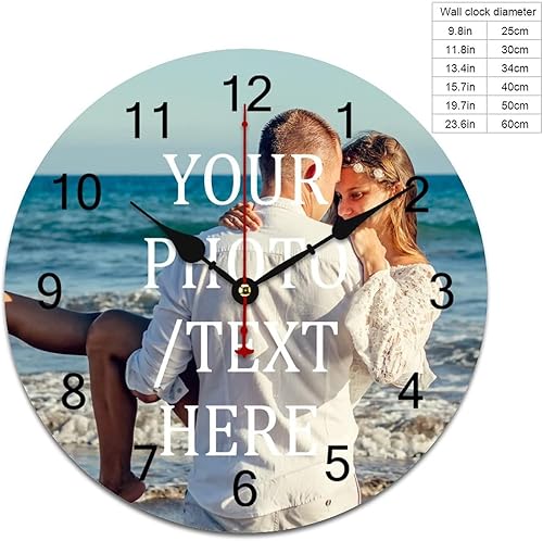 Miniatura 2 de Reloj de pared personalizado con imágenes de 24 pulgadas, funciona con pilas, se puede personalizar, reloj de pared grande, silencioso, redondo,